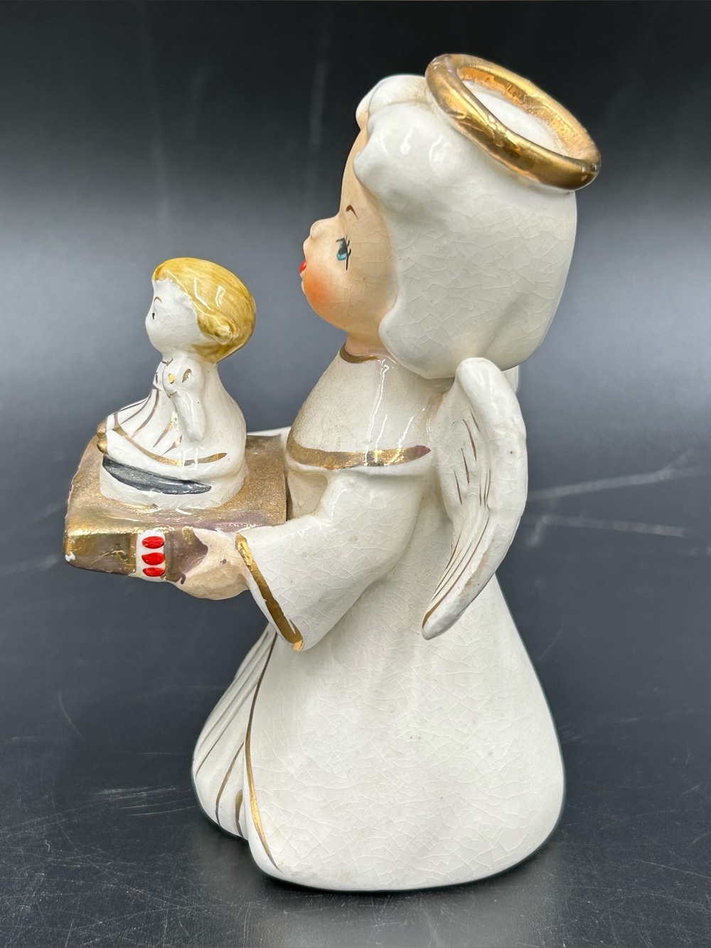 VTG Napco Angel Figurine S572A Holding Girl Doll Cake Christmas 4.5 Inch Ceramic - Picture 3 of 10